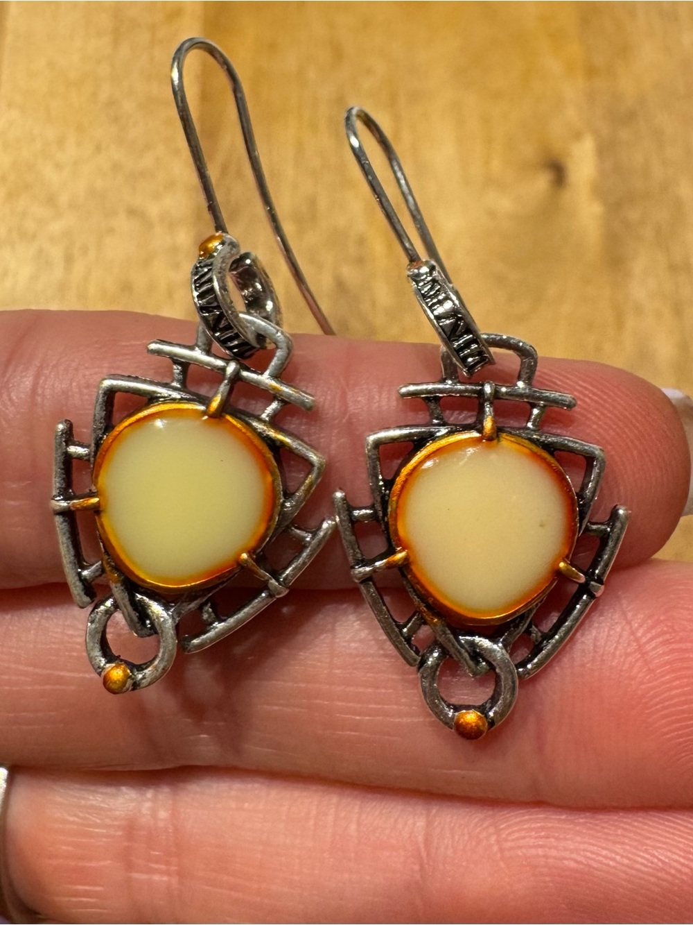 NWT Cream and Orange Art Deco Drop Earrings